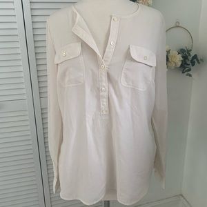 Loft cream half button up long sleeve blouse
